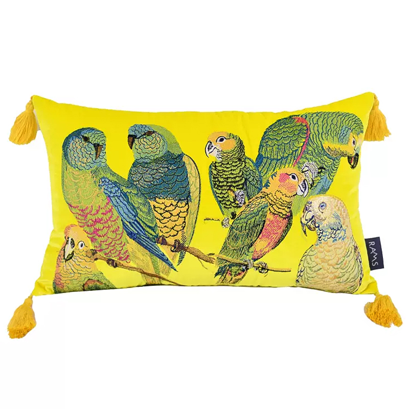 Декоративная подушка с вышивкой Embroidery Parrots Long Pillow Yellow Желтый Мульти в Ульяновске | Loft Concept 