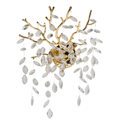 Бра золотого цвета с декоративными ветвями и прозрачными подвесками в форме листьев Droplet Chandelier Золотой Прозрачный в Ульяновске | Loft Concept 