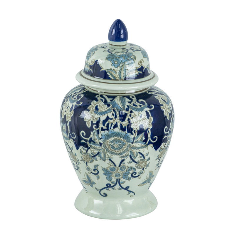 Ваза с крышкой Blue & White Ornament Vase 42 Белый Синий в Ульяновске | Loft Concept 