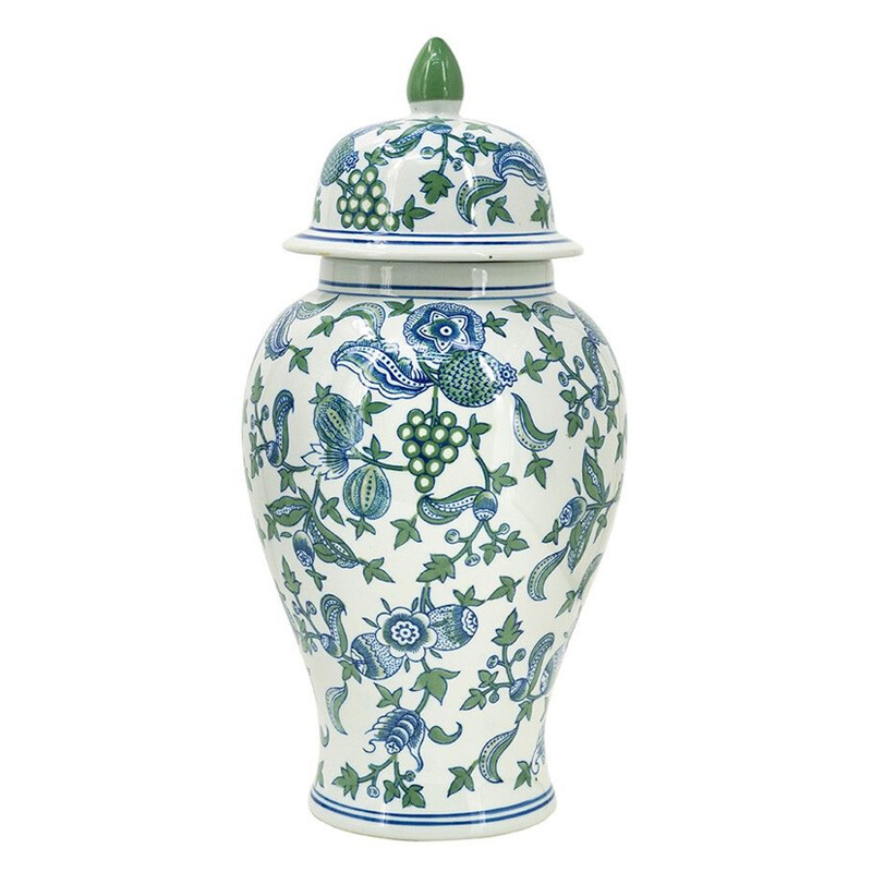 Ваза с крышкой и зелено-голубым рисунком на белом фоне 51 см Blue & White Ornament Белый Синий Ваза с крышкой и зелено-голубым рисунком на белом фоне 51 см Blue & White Ornament Белый Синий в Ульяновске | Loft Concept
