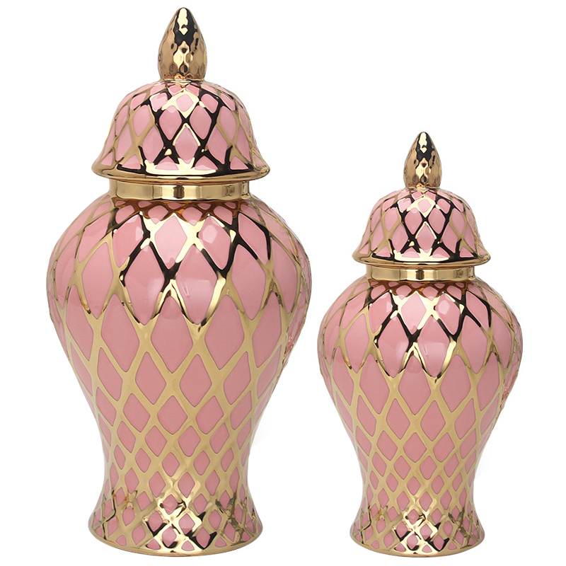 Ваза с крышкой Gold Ornament Pink Vase Розовый Золотой в Ульяновске | Loft Concept 