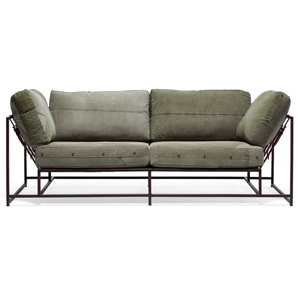 Двухместный диван Olive Military Two Seat Sofa Оливковый в Ульяновске | Loft Concept 