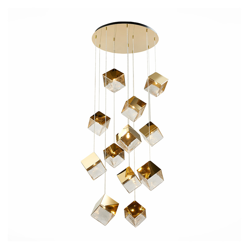 Потолочная люстра Pyrite Chandelier golden cube 12 Золотой Прозрачный в Ульяновске | Loft Concept 