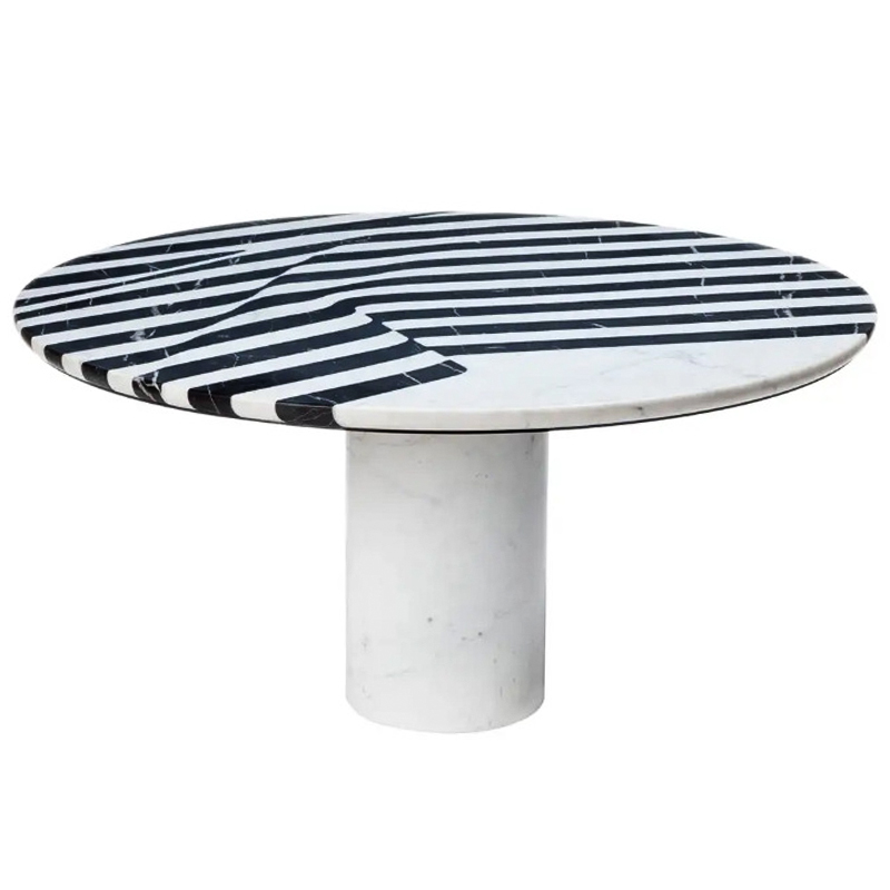 Обеденный стол Safwan Black and White Stripes Dining Table Черно-белый Белый Мрамор Bianco Черный Мрамор Nero в Ульяновске | Loft Concept 