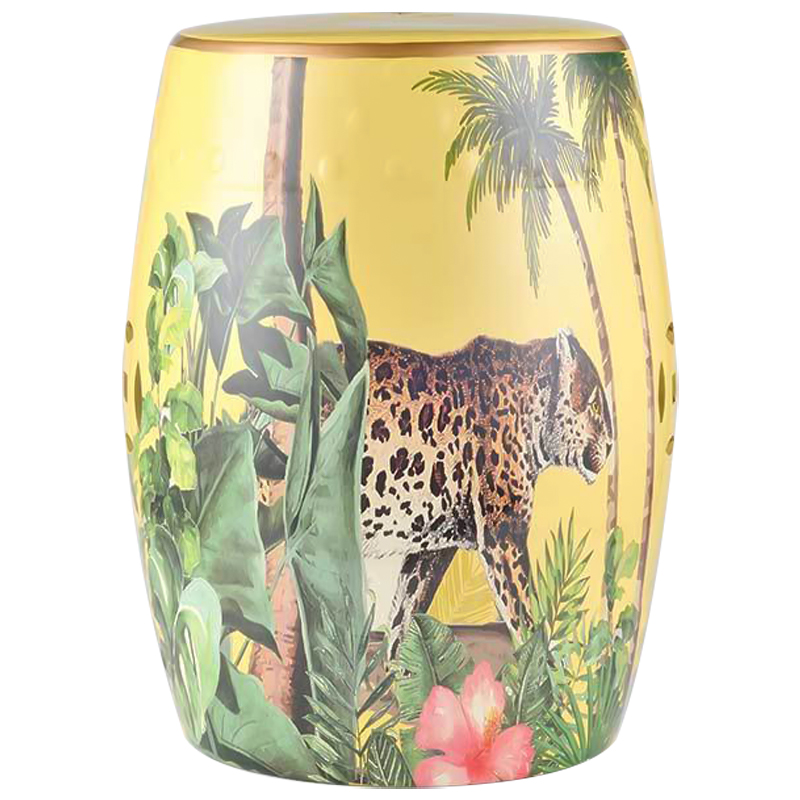 Керамический табурет Leopard Tropical Animal Ceramic Stool Yellow Желтый Коричневый Зеленый в Ульяновске | Loft Concept 