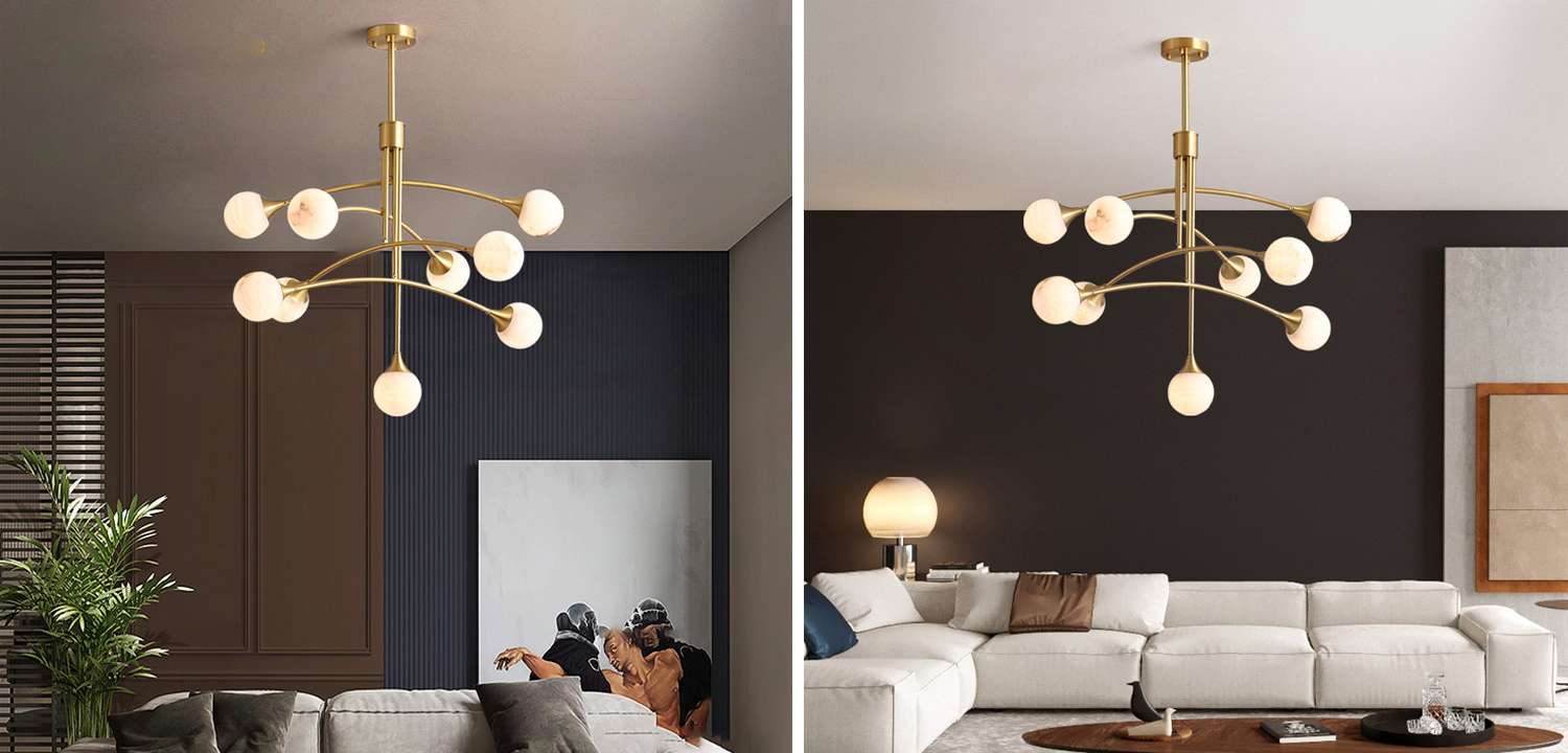 Люстра на штанге с плафонами из натурального мрамора Marble Plafonds - фото