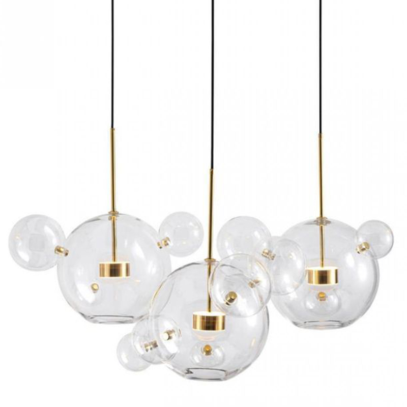 Светодиодный светильник Giopato & Coombes Bubble Chandelier Linear Circle 3 плафона Белый Золотой Прозрачное Стекло в Ульяновске | Loft Concept 