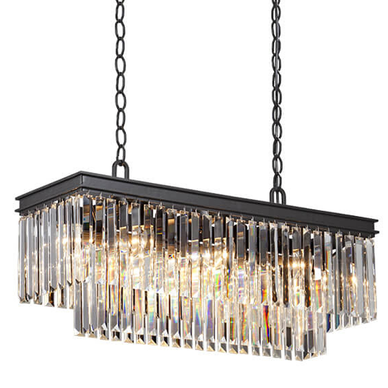 Люстра RH 1920s Odeon Clear Glass Rectangular Chandelier Black iron Длина 80 Прозрачное Стекло Черный матовый в Ульяновске | Loft Concept 