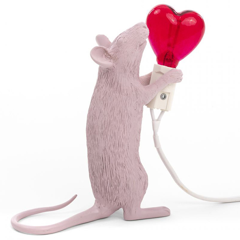 Настольная лампа Seletti Mouse Step Love USB Белый Красный в Ульяновске | Loft Concept 