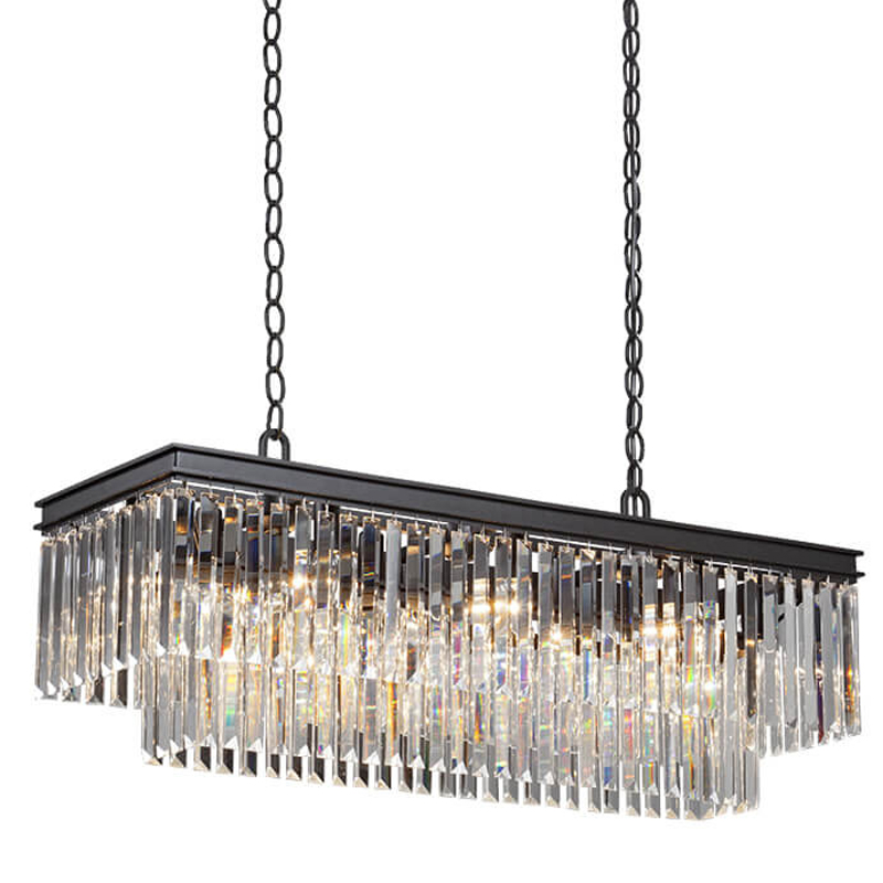 Люстра RH 1920s Odeon Clear Glass Rectangular Chandelier Black iron 100 Черный матовый Прозрачное Стекло в Ульяновске | Loft Concept 