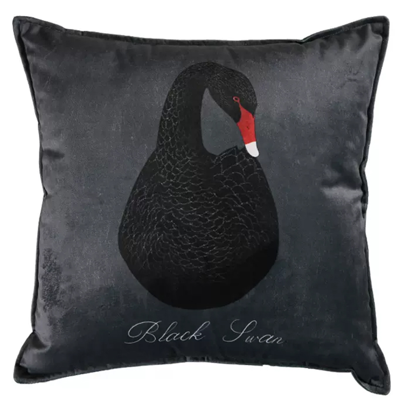 Декоративная подушка Black Swan I Cushion Черная Черный Серый Красный в Ульяновске | Loft Concept 