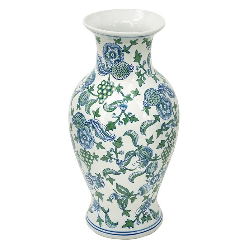 Ваза с зелено-голубым цветочным узором на белом фоне 47 см Blue & White Ornament Белый Синий Зеленый Ваза с зелено-голубым цветочным узором на белом фоне 47 см Blue & White Ornament Белый Синий Зеленый в Ульяновске | Loft Concept