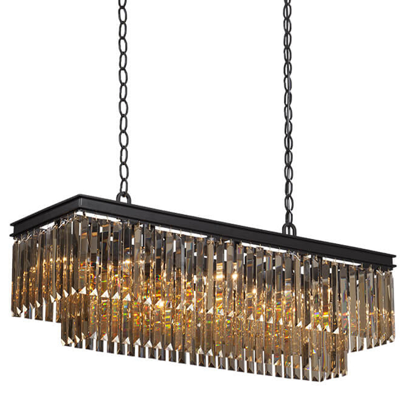 Люстра Odeon Amber Glass Rectangular Chandelier Black iron Янтарное стекло длина 100 Черный матовый в Ульяновске | Loft Concept 