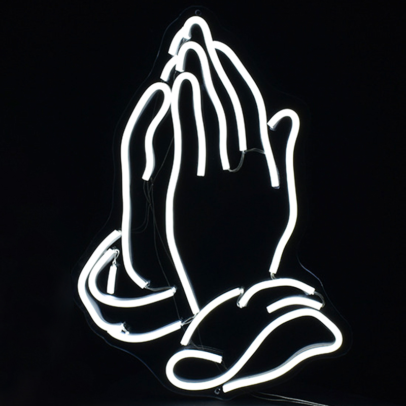 Неоновая настенная лампа Praying Hands Neon Wall Lamp Белый Прозрачный в Ульяновске | Loft Concept 