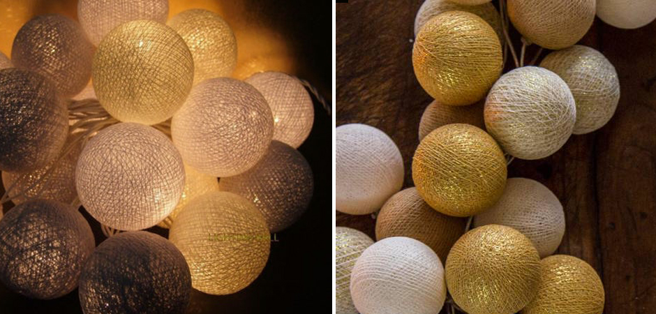 Гирлянда хлопковые фонарики Сotton Ball Gold Mix - Loft-Concept в Ульяновске