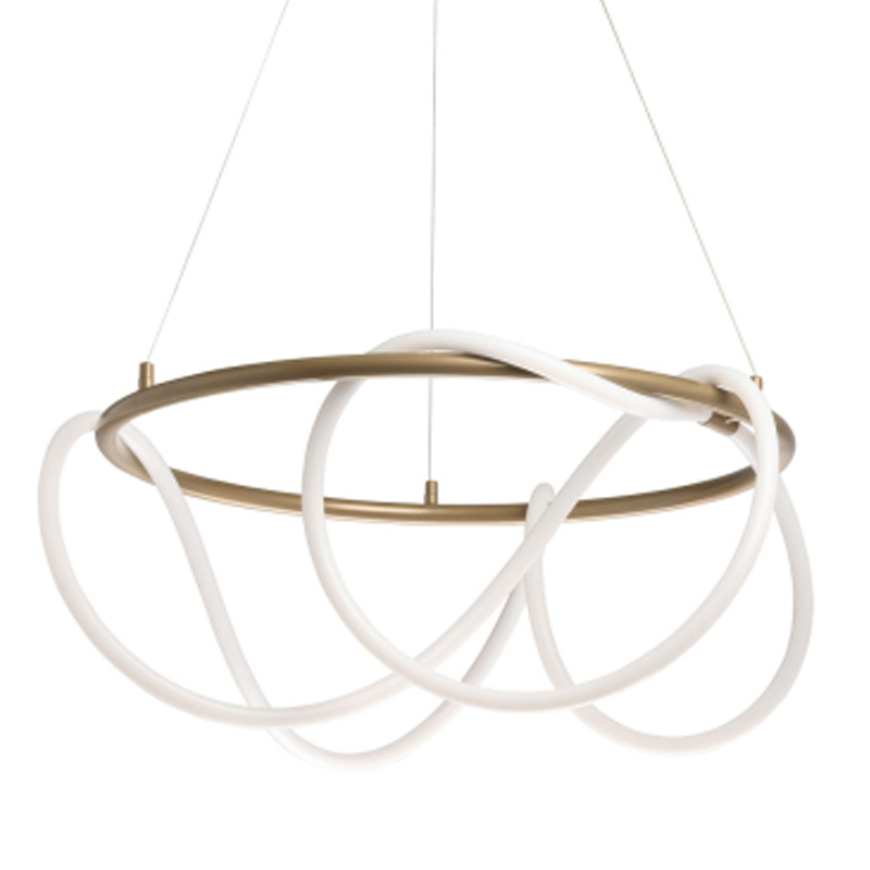 Люстра подвесная круглая золотого цвета с белыми изогнутыми световыми линиями Luke Lampco Tracer Lamp Белый Золотой в Ульяновске | Loft Concept 