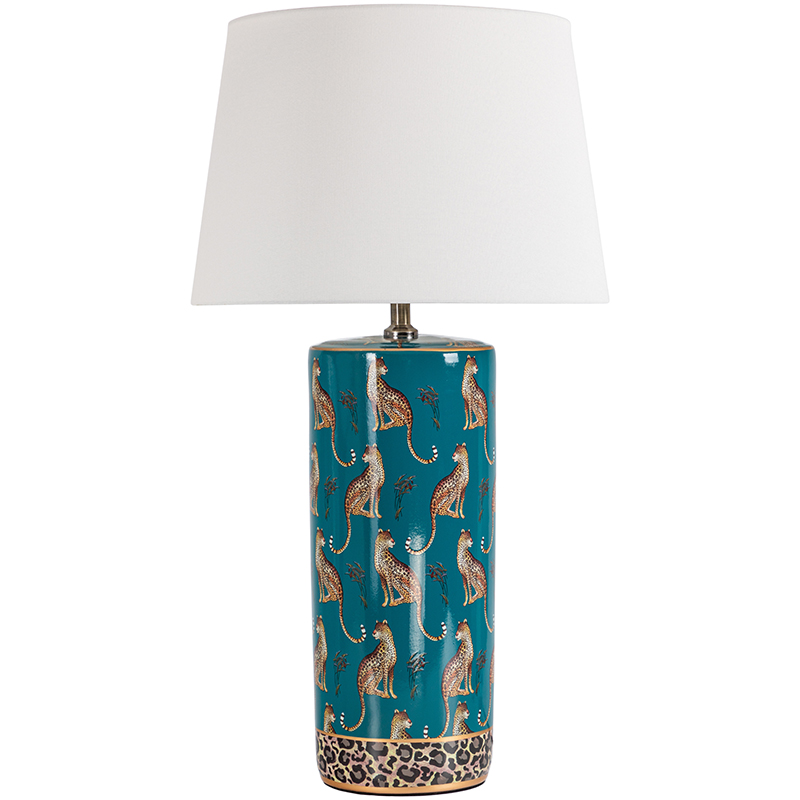 Настольная лампа с абажуром Leopard Lampshade Emerald Изумрудный Белый Коричневый в Ульяновске | Loft Concept 