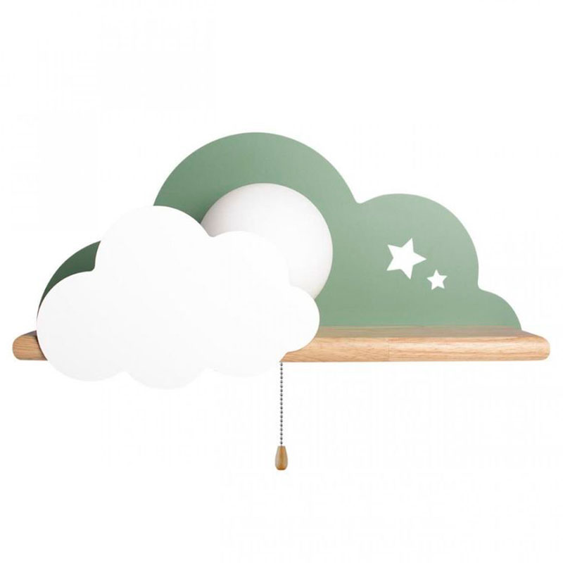 Бра с полкой зелёное Облако Wall Lamp Green Cloud Зеленый Древесина в Ульяновске | Loft Concept 