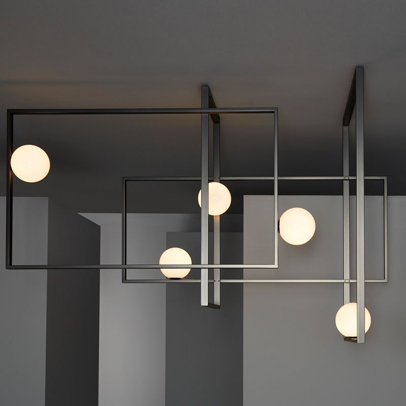 Люстра Mondrian Glass Venicem Ceiling Lamp graphite Белое матовое стекло Графит сатин в Ульяновске | Loft Concept 