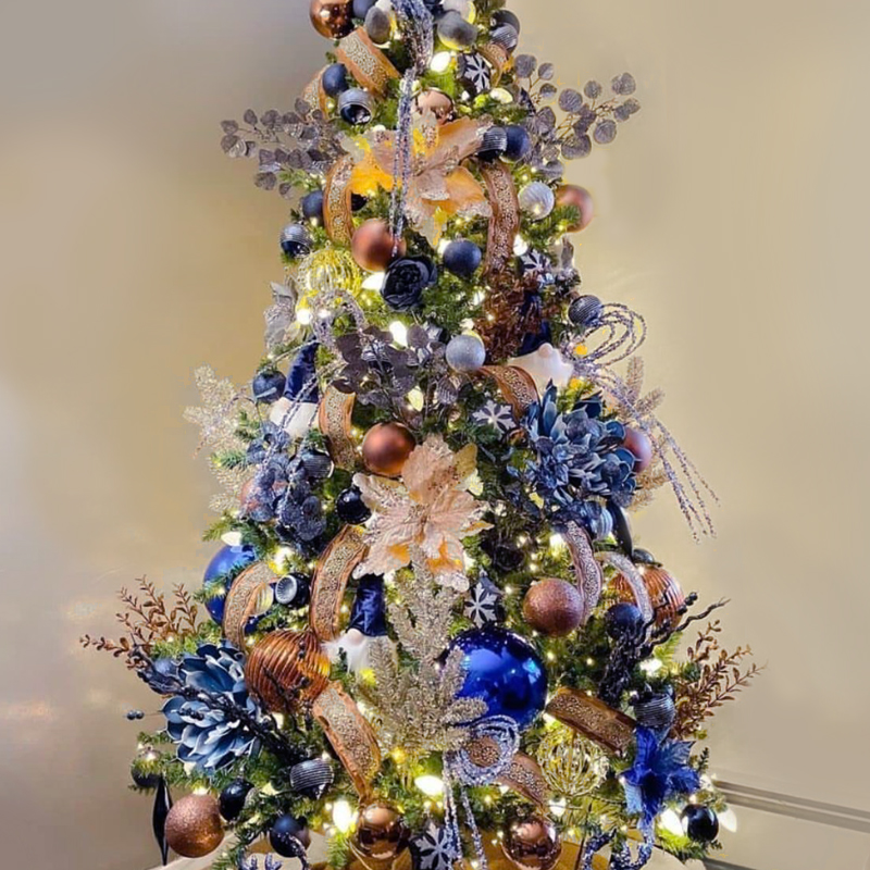 Дизайнерская Ель Синие Цветы Christmas tree Blue flowers Синий Золотой Серебряный в Ульяновске | Loft Concept 