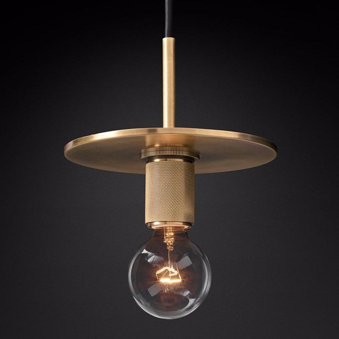 Подвесной светильник RH Utilitaire Disk Shade Pendant Brass Латунь Прозрачное Стекло в Ульяновске | Loft Concept 