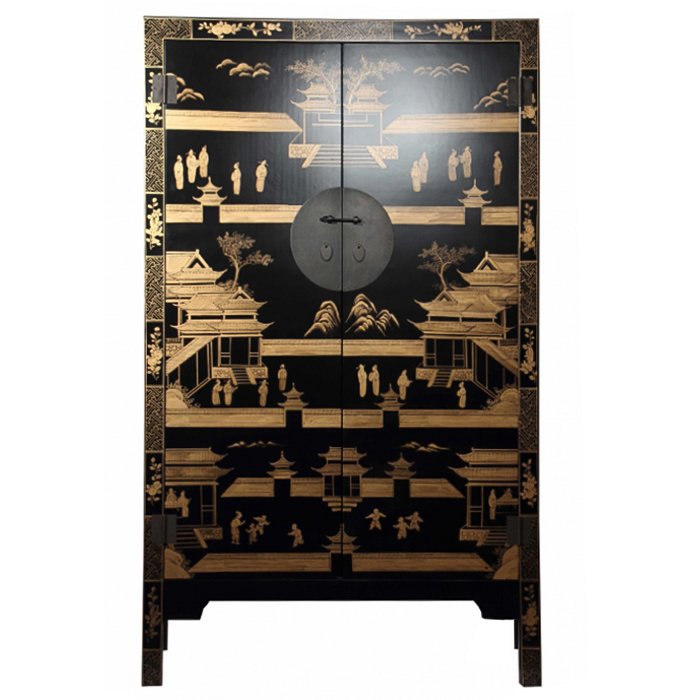 Китайский шкаф Black Gold Cabinet Low Черный в Ульяновске | Loft Concept 