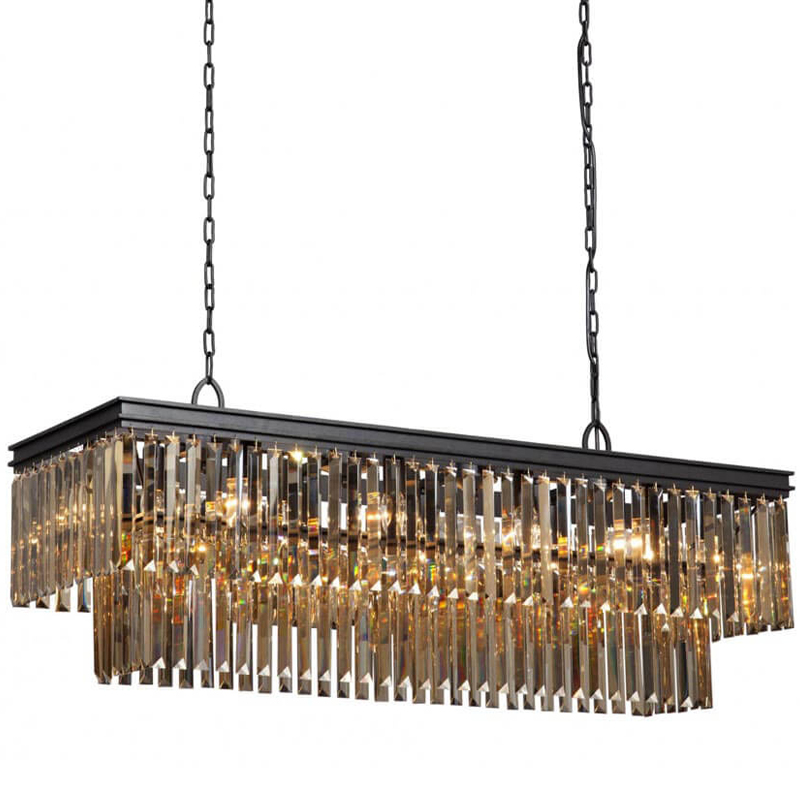 Люстра Odeon Amber Glass Rectangular Chandelier Black iron Янтарное стекло длина 120 Черный матовый в Ульяновске | Loft Concept 