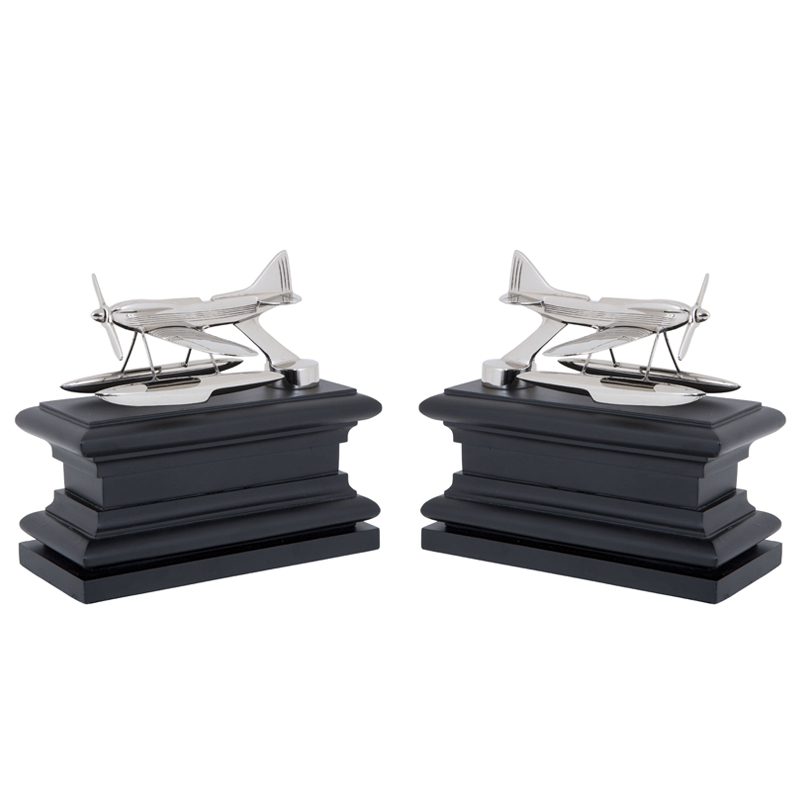 Держатель для книг Eichholtz Bookend Hydroplane set of 2 Nickel Никель Черный в Ульяновске | Loft Concept 