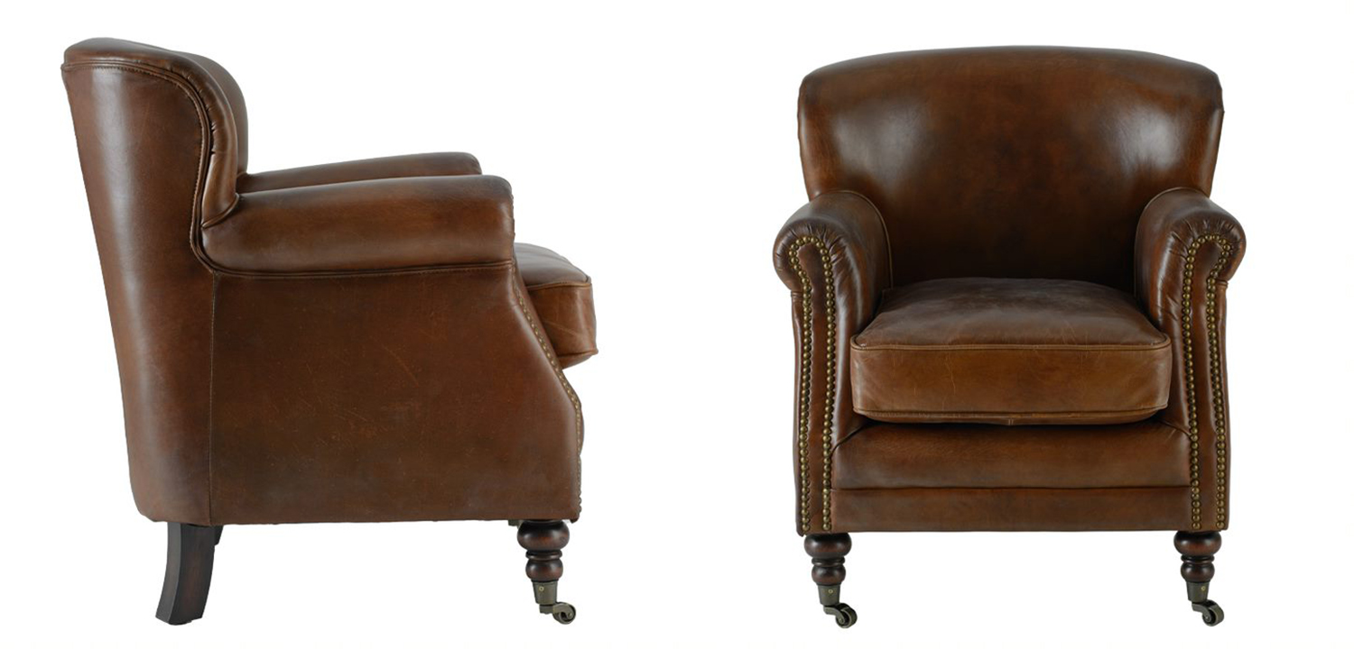 Кресло Norbert Armchair brown vintage натуральная кожа - фото