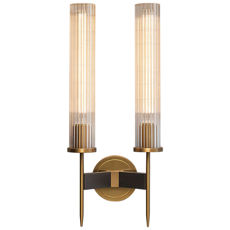 Бра Jonathan Browning ALOUETTE DOUBLE SCONCE Прозрачное Стекло Латунь Черный в Ульяновске | Loft Concept 