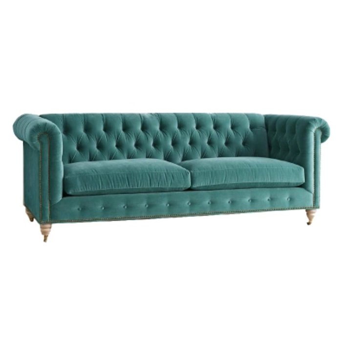 Трехместный диван Velvet Lyre Chesterfield Sofa Серый Фиолетовый Красный Малахит (зеленый) Бирюзовый Голубой пастельный Золотой в Ульяновске | Loft Concept 