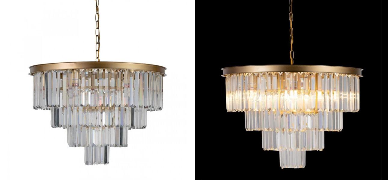 Круглая Люстра RH 1920s Odeon GOLD iron Four Layers Серое Прозрачное диаметр 60 см - фото