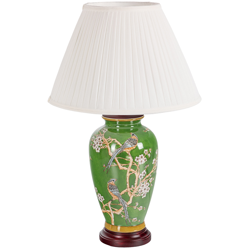 Настольная лампа с абажуром Birds Green Chinoiserie Lampshade Зеленый Белый Коричневый Настольная лампа с абажуром Birds Green Chinoiserie Lampshade Зеленый Белый Коричневый в Ульяновске | Loft Concept