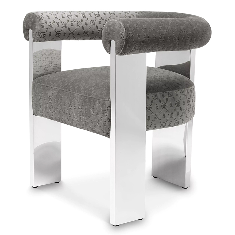 Стул Philipp Plein Dining Chair Icon Grey Серый Хром в Ульяновске | Loft Concept 