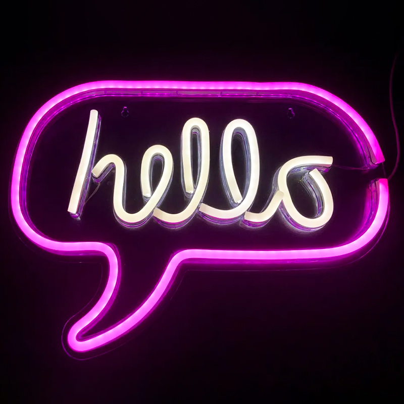 Неоновая настенная лампа Hello Neon Wall Lamp Розовый Белый в Ульяновске | Loft Concept 