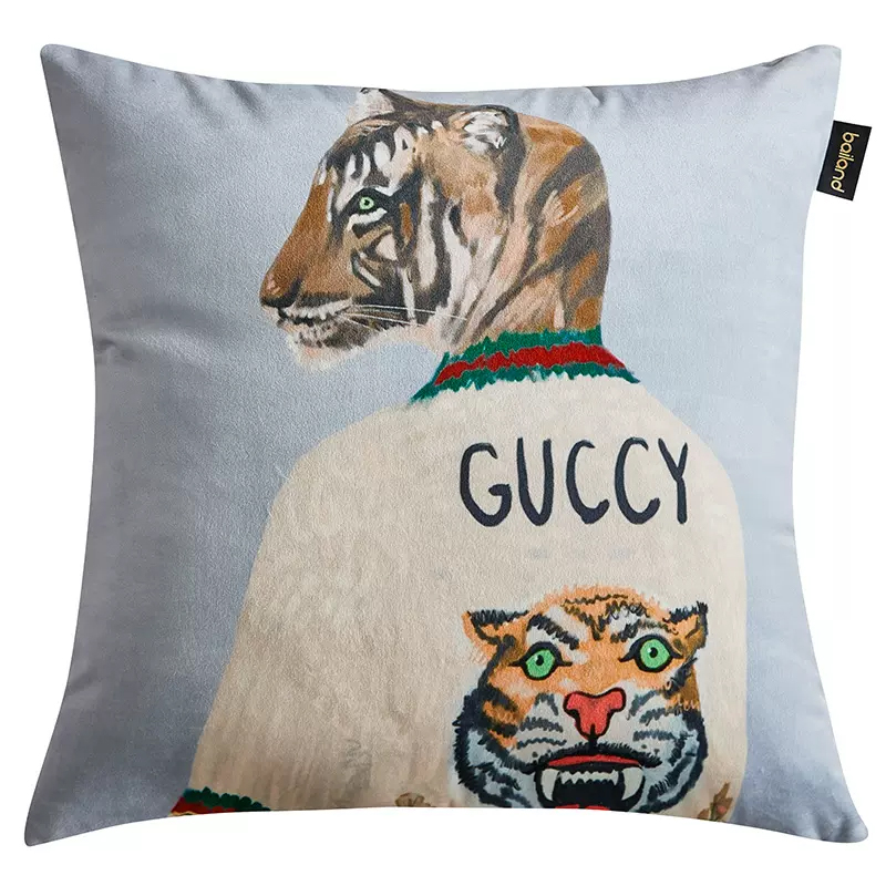 Декоративная подушка Стиль Gucci Tiger Cushion Grey Серый Мульти в Ульяновске | Loft Concept 