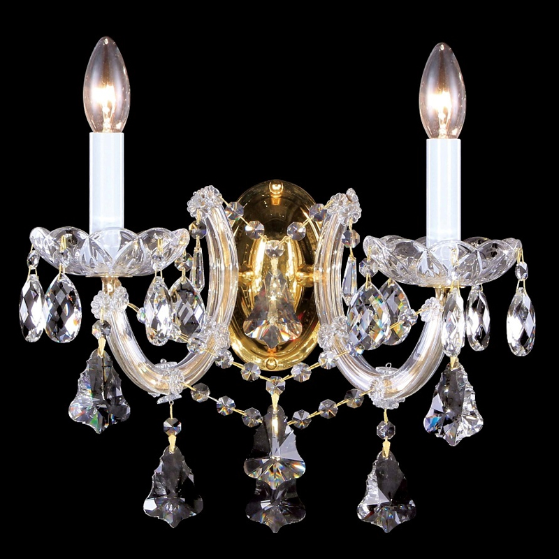Бра с двумя лампами и хрустальными подвесками в классическом стиле Crystal lamps Золотой Прозрачное Стекло Бра с двумя лампами и хрустальными подвесками в классическом стиле Crystal lamps Золотой Прозрачное Стекло в Ульяновске | Loft Concept