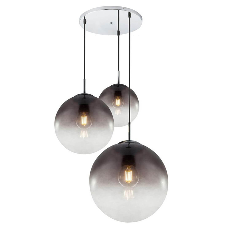 Люстра Ball Sunrise Pendant lamp smok 3 плафона Стекло Смок Хром в Ульяновске | Loft Concept 