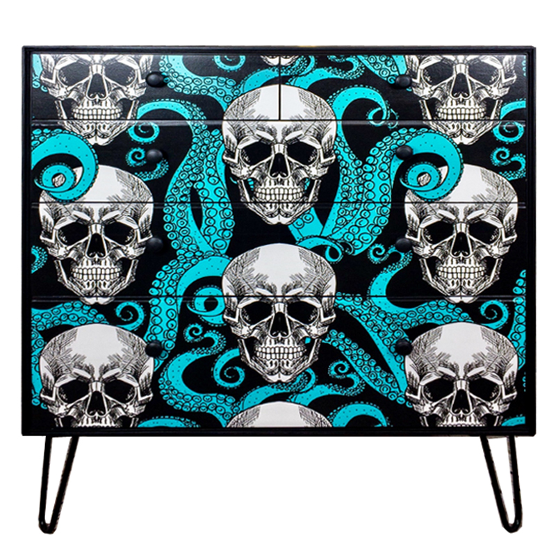 Комод с Черепами Chest of Drawers Skull and Octopus Черный Бирюзовый в Ульяновске | Loft Concept 