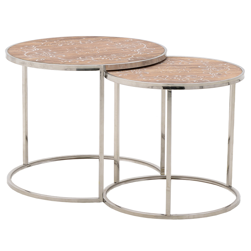 Комплект приставных столиков Malia Round Side Tables Древесина Серебряный в Ульяновске | Loft Concept 