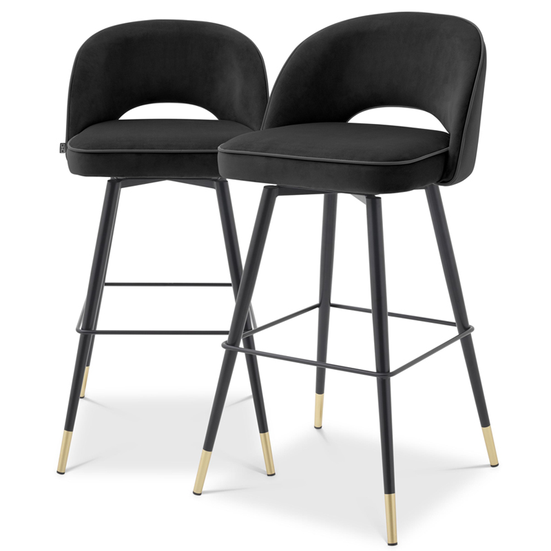 Комплект барных стульев Eichholtz Bar Stool Cliff set of 2 black Черный Латунь в Ульяновске | Loft Concept 