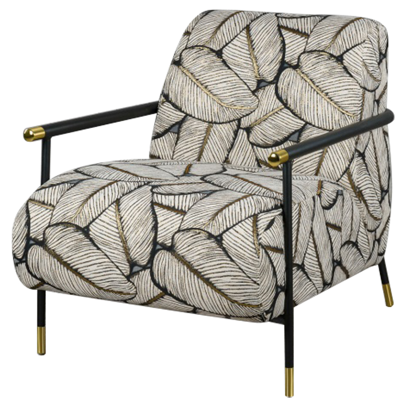 Кресло с Цветным принтом Листья Foliage Armchair Grey Серый ivory ( слоновая кость ) Черный Золотой в Ульяновске | Loft Concept 