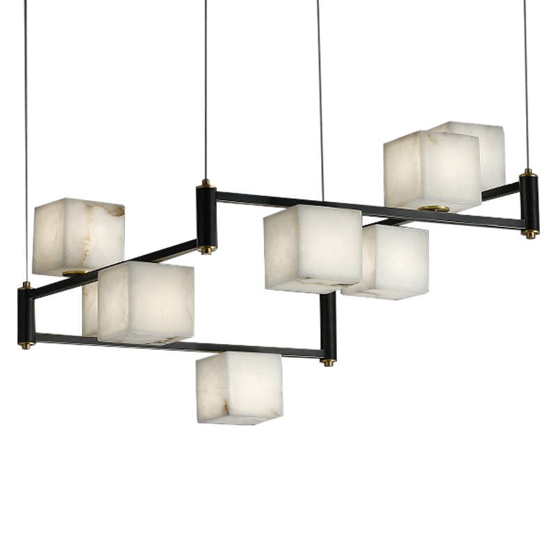 Люстра Marble Cubes Modern Light Chandelier 8 плафонов Латунь Черный Белый Мрамор Bianco в Ульяновске | Loft Concept 