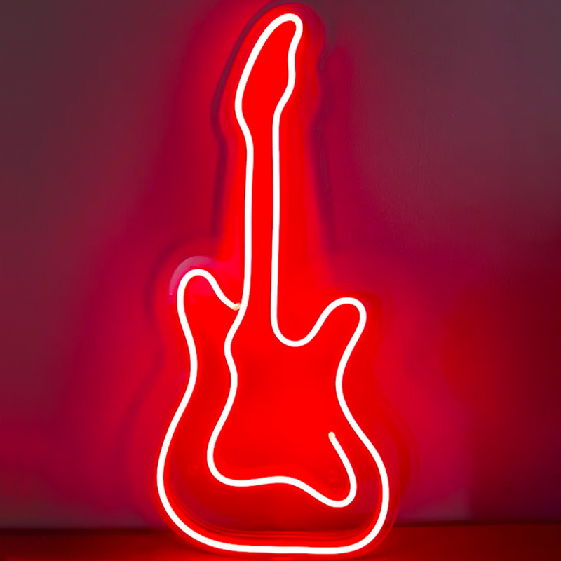 Неоновая настенная лампа Guitar Neon Wall Lamp Красный Прозрачный в Ульяновске | Loft Concept 