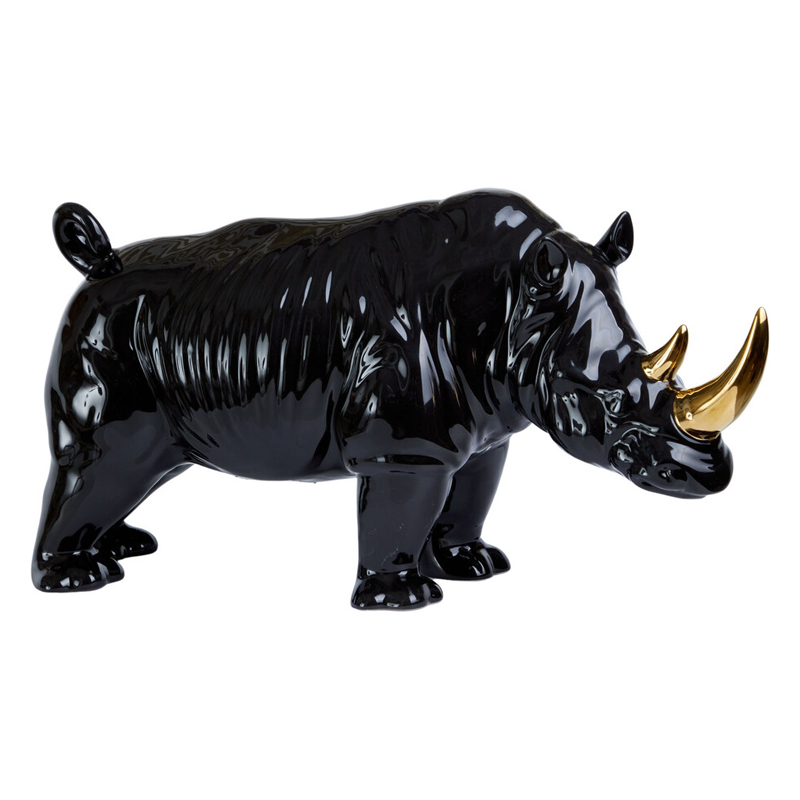 Статуэтка черный носорог с золотыми рогами Golden Horned Black Rhino Черный Золотой в Ульяновске | Loft Concept 