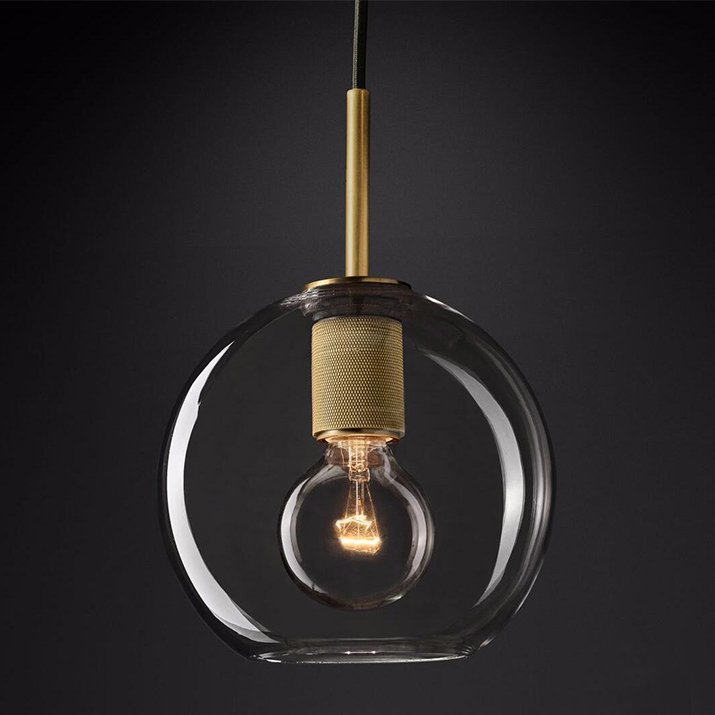 Подвесной светильник RH Utilitaire Globe Pendant Brass Латунь Прозрачное Стекло в Ульяновске | Loft Concept 