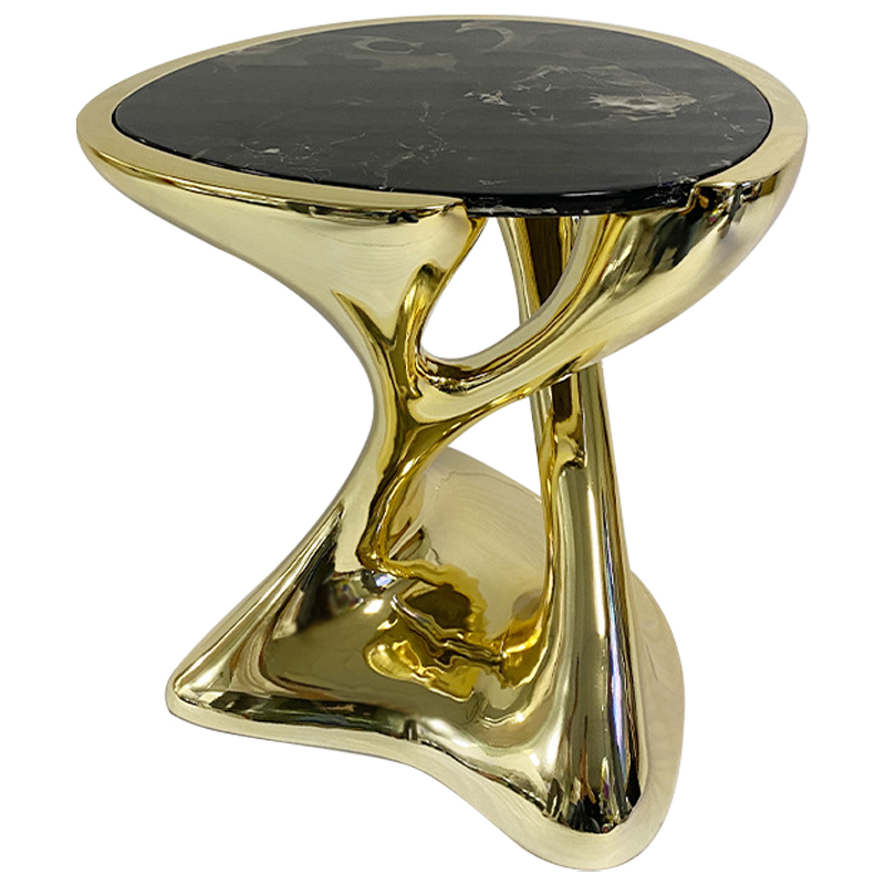 Приставной стол Molten Gold Side Table Глянцевое золото Черный Мрамор Nero в Ульяновске | Loft Concept 