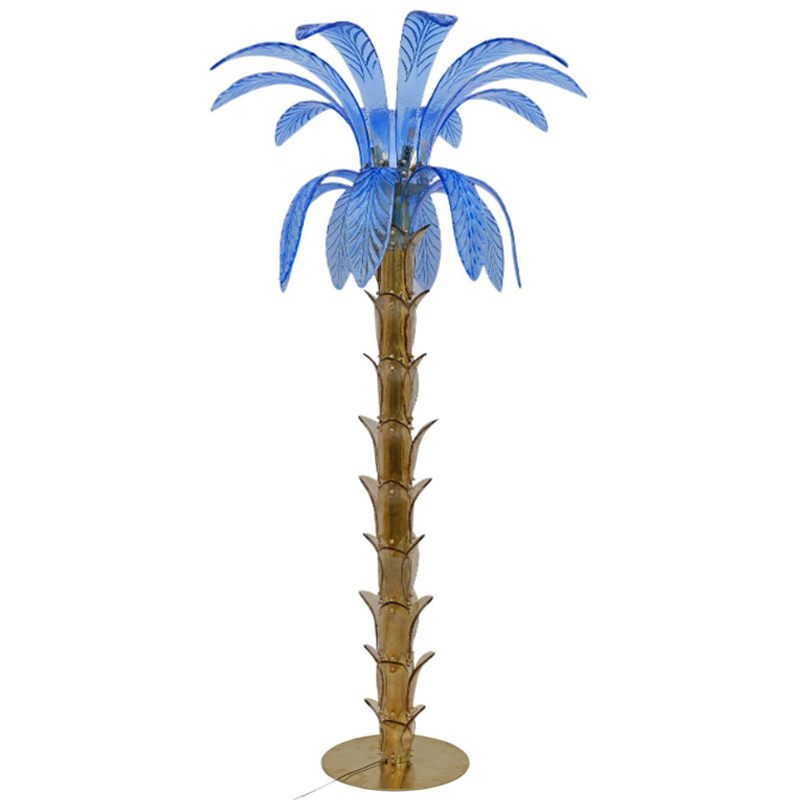 Торшер Glass Decorated Palm Floor Lamp Blue Листья Пальмы  Золотой Синий в Ульяновске | Loft Concept 