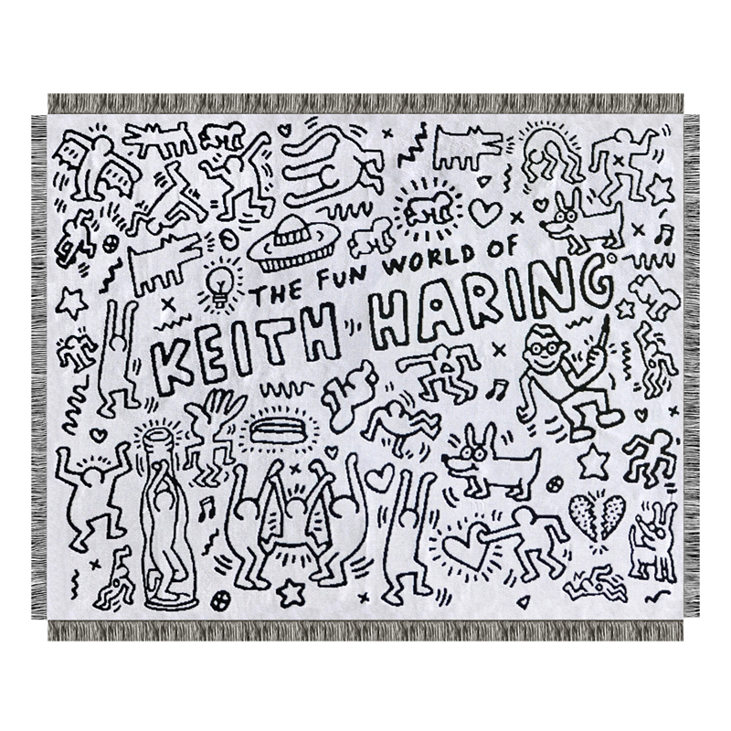 Покрывало граффити черно-белое Кит Харинг Keith Haring Bed Сover Черно-белый в Ульяновске | Loft Concept 