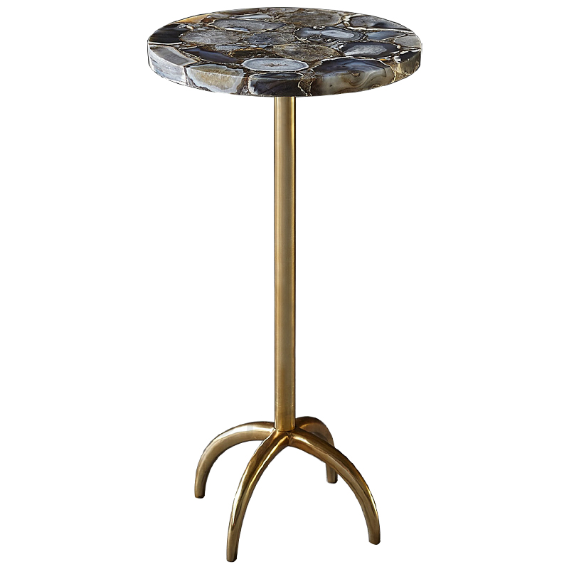 Приставной столик со столешницей из агата Grey Agate Side Table Серый Коричневый Латунь в Ульяновске | Loft Concept 